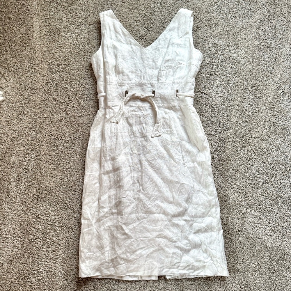 Donna Morgan Women’s (Sz 12) White All Linen Summer Sleeveless Dress w/ Tie Wrap